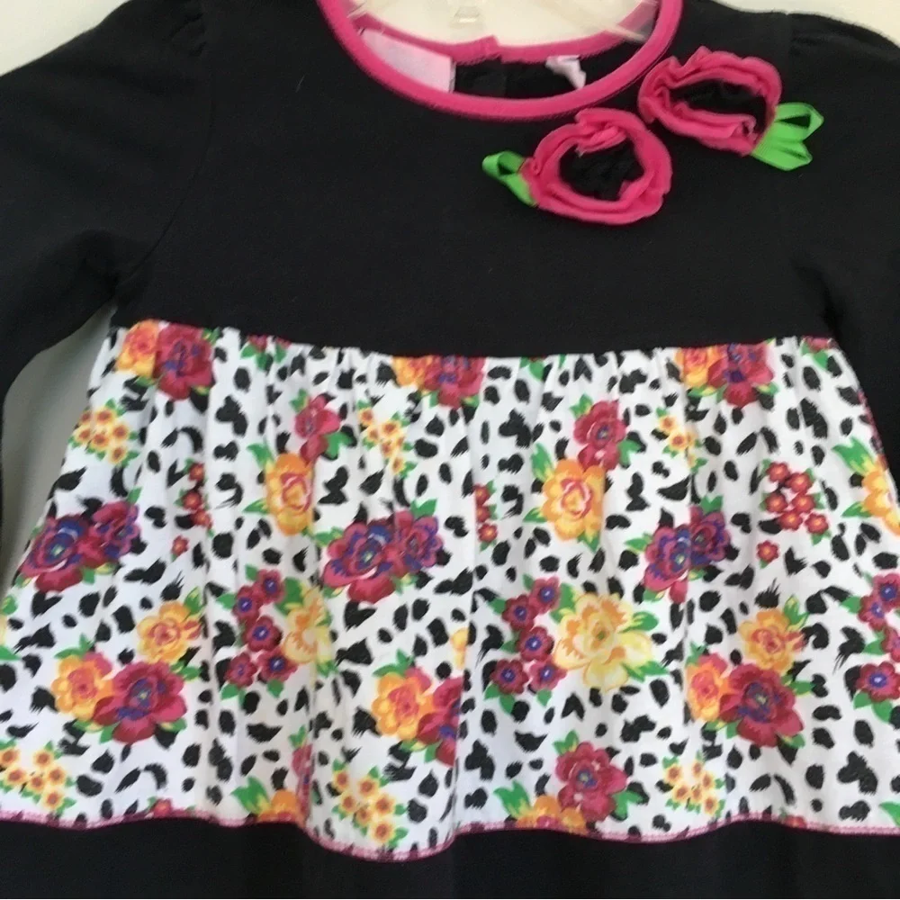 Bundle 2 Pcs Set Little Girls Floral Long sleeve  top and Green Velvet Pant